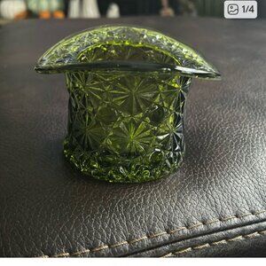 Vintage Fenton Daisy and Button Green Glass Top Hat
